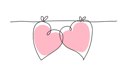 Hearts. Abstract love symbol. Valentine's Day design. Continuous line art drawing color vector illustration