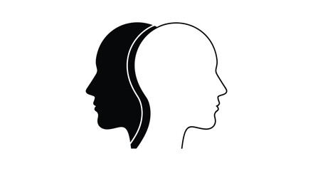 A striking depiction of two adjacent faces one dark and one light forming a unique silhouette