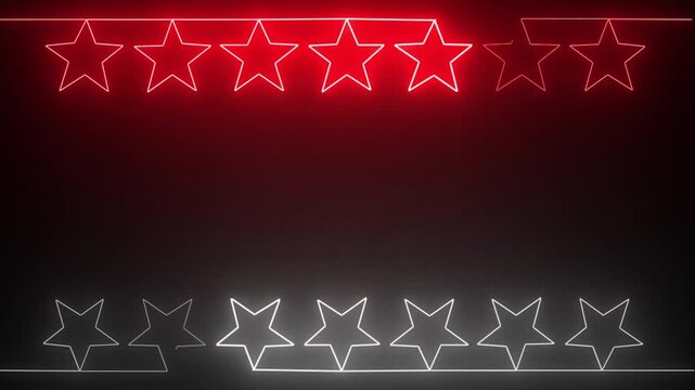 Glowing red and white neon star border frame with copy space on a black background for holiday designs