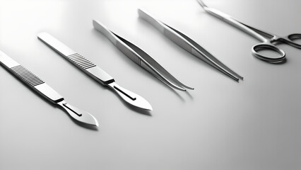 Surgery Tools Equipment above white matte surface
