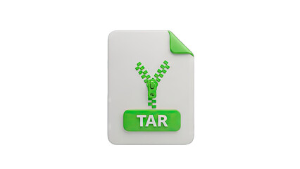 3D Rendering Of A TAR File Icon With Zipper Detail And Green Accents On Transparent Background Representing Data Archiving And Compression