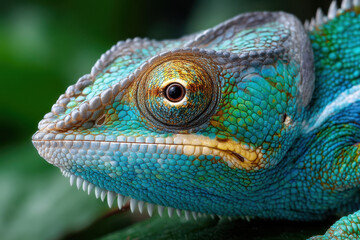 Obraz premium Closeup of a vibrant chameleons head and eye