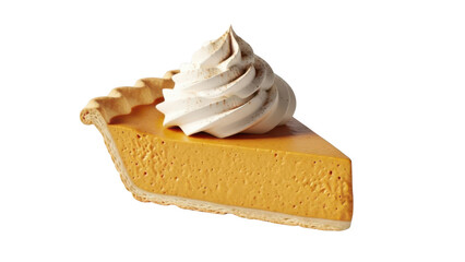 Slice of pumpkin pie with whipped cream isolated on transparent background