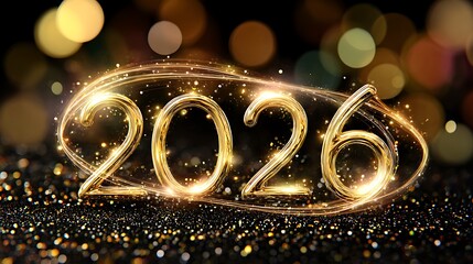 Bright golden Christmas and New Year holiday celebration with sparkling lights
