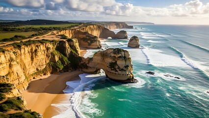 Dramatic coastal cliffs and rock formations overlooking the turquoise ocean waters