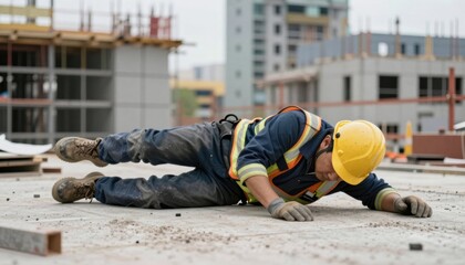 Construction accident worker injured on building site urban environment action shot occupational safety