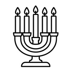 Five Candle Menorah Line Art Icon hanukkah candlestick