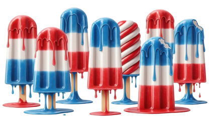 Group of patriotic red white and blue popsicles isolated on transparent background