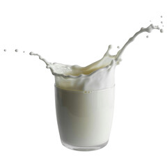 Milk splash in clear glass on transparent background isolated on a transparent background