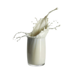 Milk splash in glass isolated on a transparent background white liquid