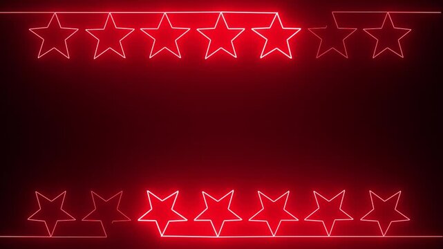 Glowing red neon star border frame with copy space on a black background for holiday designs