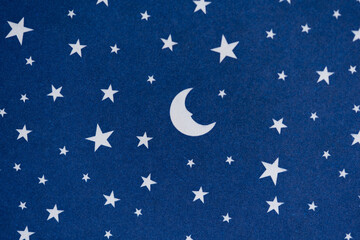 Dark Blue Night Sky Seamless Pattern with Stars and Crescent Moon, Twinkling Stars Wallpaper or Wrapping Paper, Dreamy Night Theme © Claudio Bórquez
