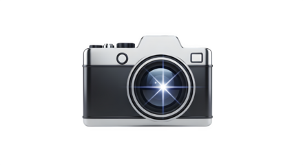 Vintage rangefinder camera with lens flare isolated on transparent background