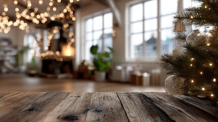 Obraz premium Wrapped gift boxes of different sizes sit near a cozy fireplace with a nostalgic holiday atmosphere