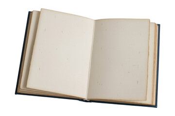 Open blue hardcover book with blank pages isolated on a transparent background