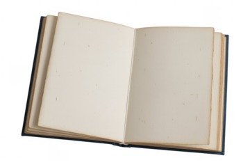 Open blue hardcover book with blank pages isolated on a transparent background