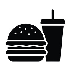 Fast food burger and drink icon solid minimalist flat vector
