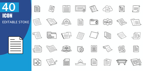 Document Outline Editable Icon Set – File, Paper, Report, Form and Office Line Symbols