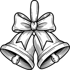 Vintage Christmas bells with holly leaf coloring page 