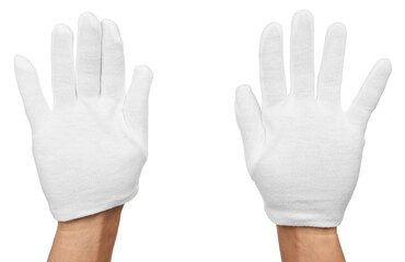 Fototapeta premium Man in cloth gloves on white background