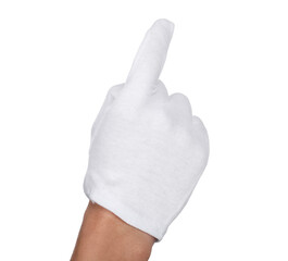 Man in cloth glove on white background