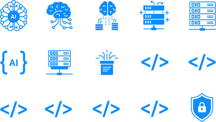A collection icon of  Artificial intelligence. Such Icons as Ai Architecture, Brain, Robotics, Machine Learning, Ai Technology, Algorithm and more.