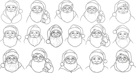 Minimalist outline santa claus drawing for holiday coloring. Vector hand-drawn doodle illustration