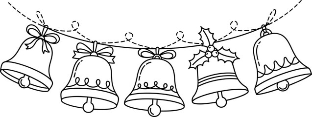 Hand drawn vector illustration christmas decoration garlands with hanging ornaments in a doodle style