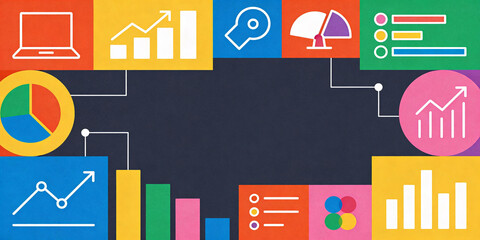 banner business with set, data, office, process, meeting, information, communication
