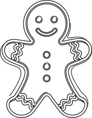 Christmas Gingerbread Man Line Art Outline – Festive Holiday Cookie Illustration