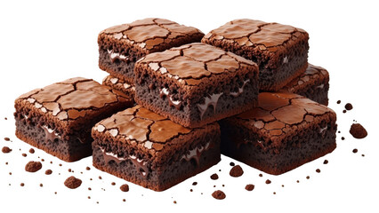 Stack of delicious chocolate brownies isolated on transparent background