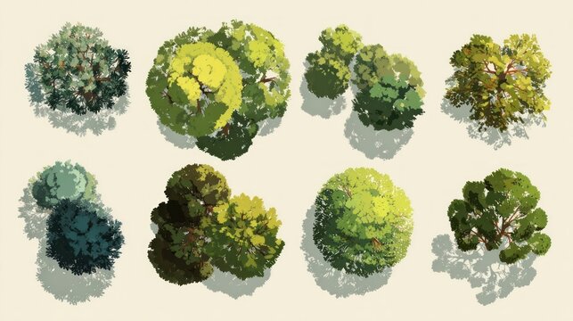 Abstract tree shapes, top view, suitable for landscape layout