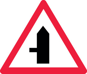 Road junction sign traffic warning symbol indicating a side road entering from the left for road safety and navigation