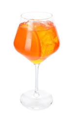 Glass of refreshing spritzer cocktail isolated on white