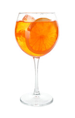 Glass of refreshing spritzer cocktail isolated on white