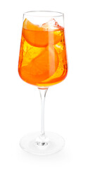 Glass of refreshing spritzer cocktail isolated on white