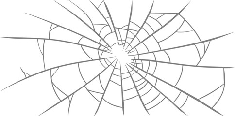 Gray Outline of Shattered Glass Pattern on White Background broken cracked