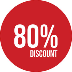 80% discount icon vector red circle with white text