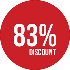 83% discount icon vector red circle with white text