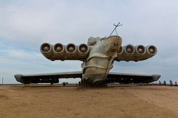The old Soviet Lun ekranoplane in Derbent. Dagestan