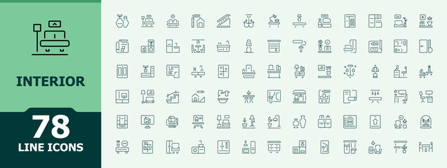 Interior icon set. Minimal icons set. House Decoration linear icon set. It contains symbols to decor, house, house decoration, art, room, home and more.