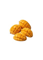 Group of Ripe Mango Halves with Cubes Isolated on White