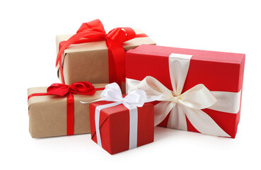 Beautiful gift boxes with bows isolated on white