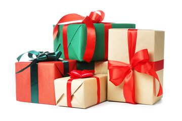 Beautiful Christmas gift boxes isolated on white
