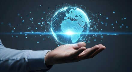 Fototapeta premium Global network technology concept with digital earth and hand for business connection design