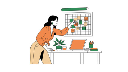 Fototapeta premium Businesswoman Planning and Organizing with Sticky Notes and Laptop on the Table