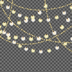 Illuminated string lights on dark background