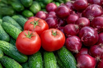 Fresh vegetables at a market in sunny weather