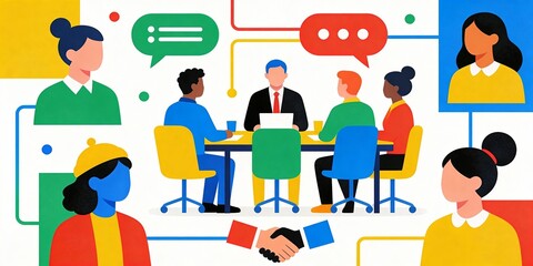 card business with data, set, meeting, process, office, communication, information