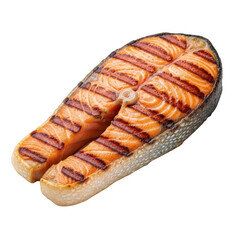 Grilled salmon steak isolated on transparent background